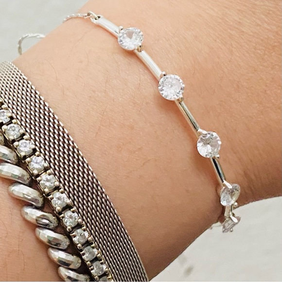 Silver-tone CZ Cubic Zirconia Slider Bolo Bracelet - Picture 7 of 14
